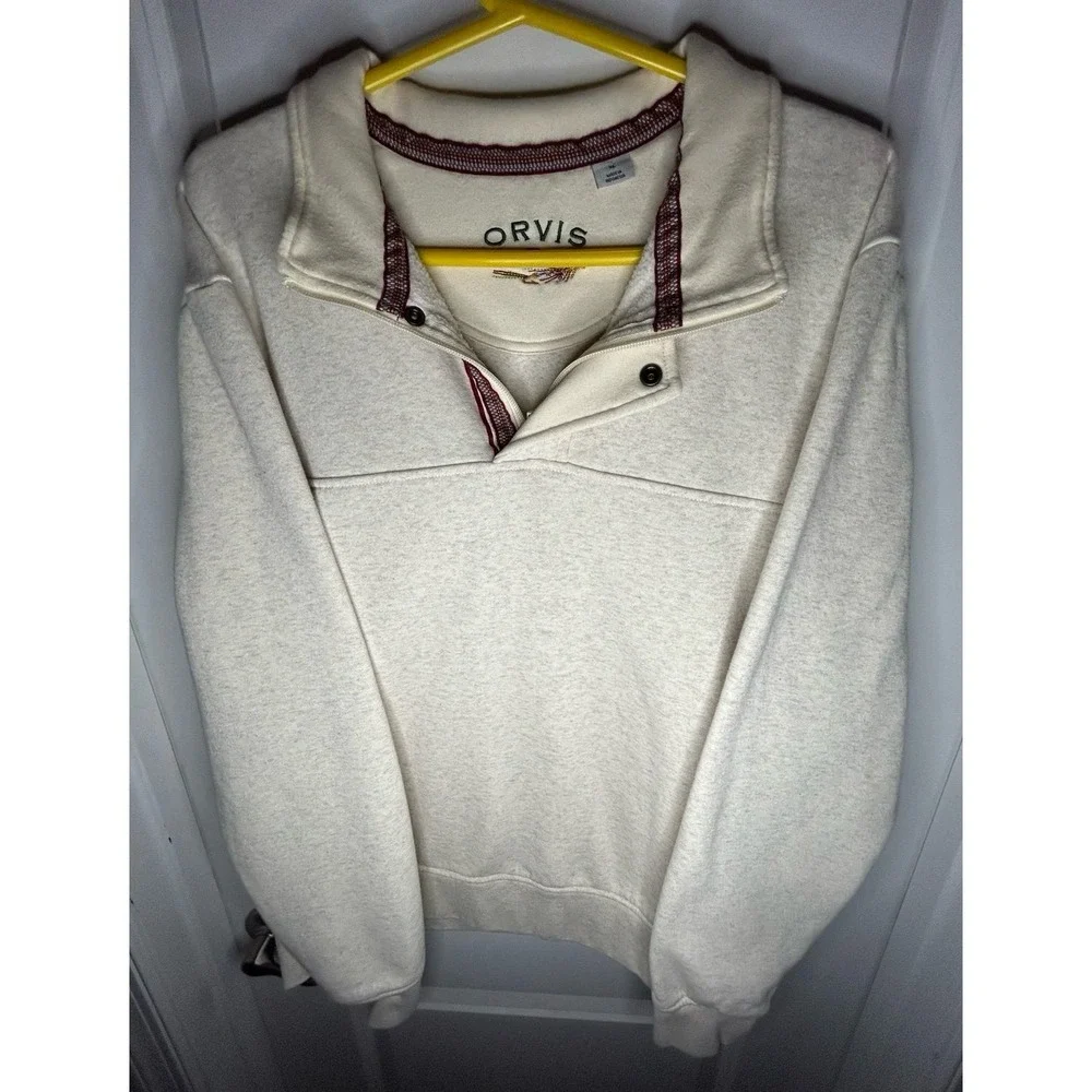Orvis Signature Fleece Cream Quarter‎ Snap Pullover Sweatshirt Sz Mens XL NWOT